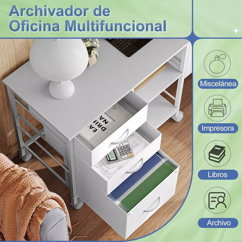 Archivero De Organizador Minimalista Con 3 Cajones Y Ruedas Blanco