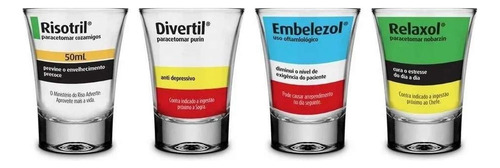 Copos Shot Dose Cachaça Frases Engraçadas Remedio 4 Unidades