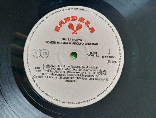 Eam Lp Vinilo Somos Musica & Adolfo Chuiman Salsa Nueva 1989 (Usado)