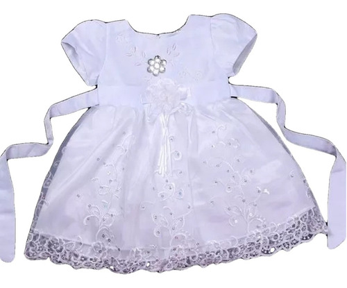 Vestido Infantil Festa Lilas, Rosa, Branco Todo Bordado