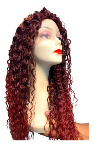 Peruca Lace Wig Bio Fibra Idêntica Cabelo Humano Cacheada Vermelho M