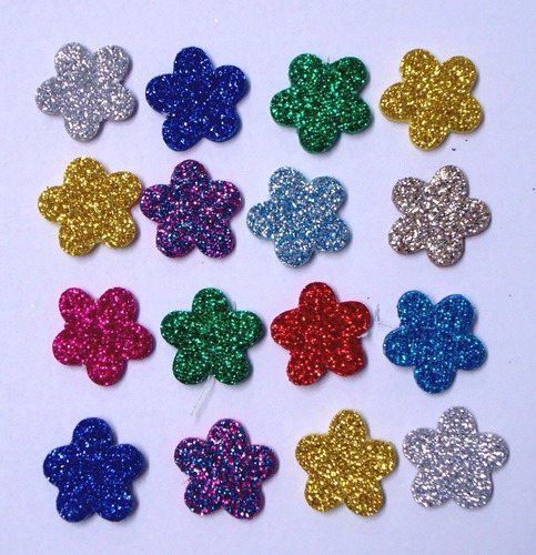 100 Piercings Adesivos Eva Pet Com Glitter - Flor