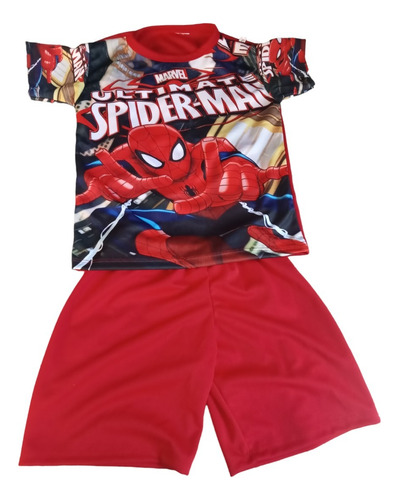 Short Con Camisa De Spider Man Niños Playa Verano