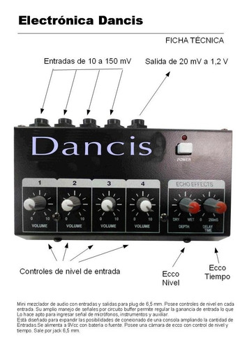Imagen 2 de 4 de Consola 4 Entradas Mini Mixer Micrófonos Y Linea