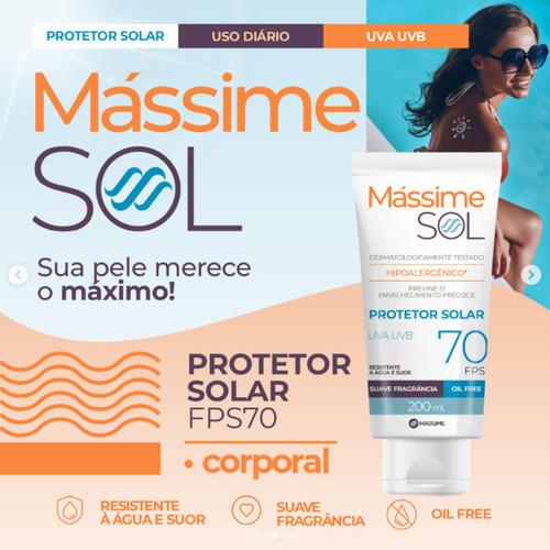 Protetor Solar Massime Fps 70 Oil Free Toque Seco 200ml