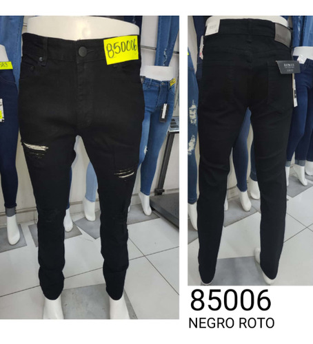 Jeans Elasticado De Hombre Pitillo ,negro Roto (mj850006)