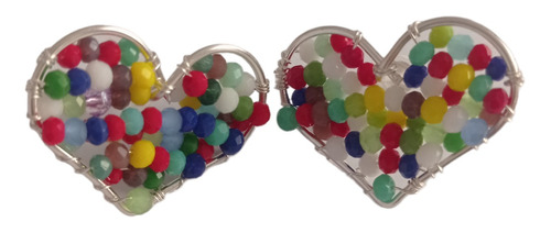 Aros Baño Plata Corazones Pegados Mini Cristales De Colores