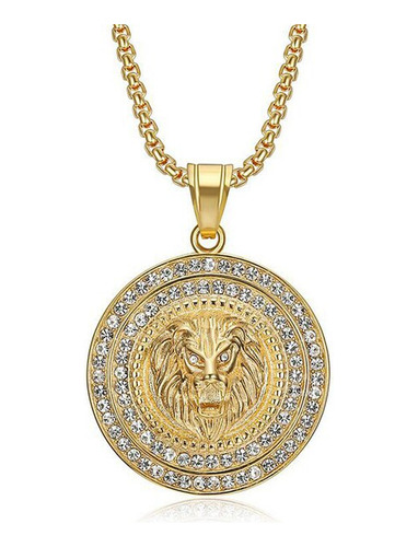 Colgante De Cabeza De León Para Hombre, Collar De  Gold