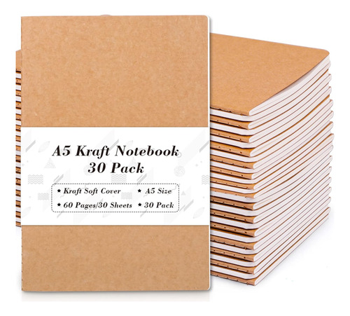 Paquete De 30 Cuadernos Kraft, A5, 60 Páginas Líneas,...