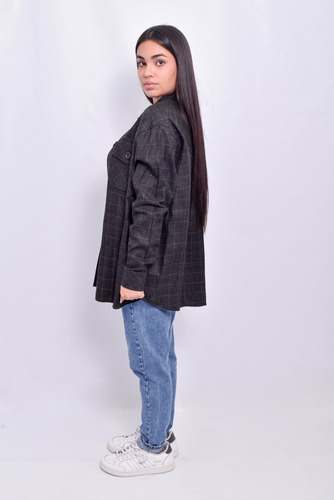Camisaco Mujer Manga Larga Oversized Paño Cuadros