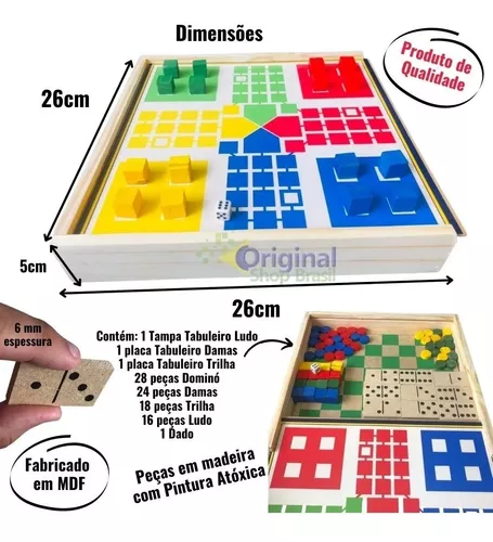 Jogo Educativo Dama Trilha Jogo da Velha Dominó Ludo 5 Em 1