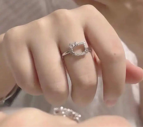 V Anillo Hello Kitty De Plata Ley Con Circonio Ajustable