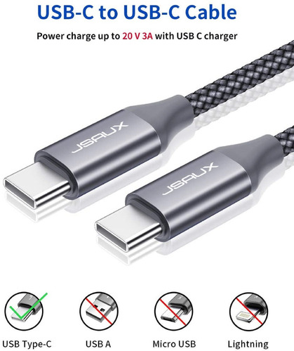 Cable Usb C  A Usb-c 3a 60w Para Cargas Rapidas Paquete De 2