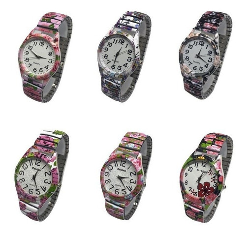 Reloj Mujer Floreados Metal Elastizado X 5 Unidades X Mayor *** Full-time Mania *** Mercadolider Platinum !!