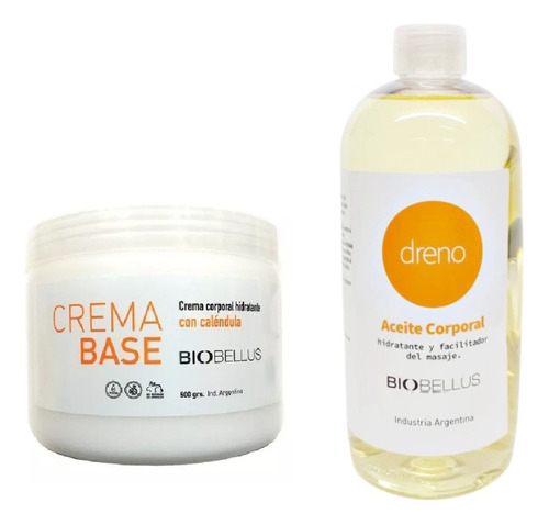 Crema Base 500g + Aceite Dreno Circulatorio 250ml Biobellus