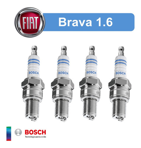 Jogo 4 Vela Bosch Fiat Brava 1.6 16v 2000-2003