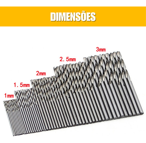 Jogo 50 Brocas Aço Rápido 1, 1,5, 2, 2,5 E 3 Mm Snel Ferramentas