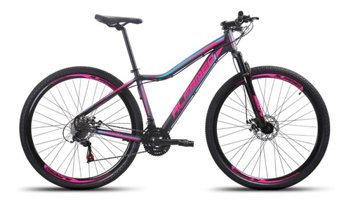 Bicicleta Feminina Alfameq Pandora Aro 29 Câmbio Shimano 21v Cor Preto/Rosa/Azul Tamanho do quadro 15