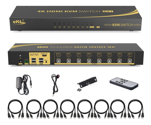 Ekl Kvm Switch 8 Puerto V1.4 Hdmi Soporta Hotkeys Inter