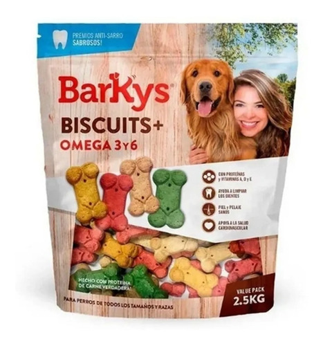 Biscuits Con Omega 3 Y 6 Barkys Hueso Premios  2.5 Kg