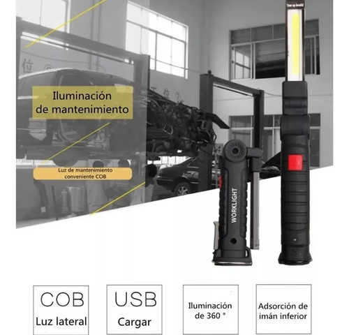Imán De Linterna De Trabajo Recargable Inspección Lámpara Color De La Linterna Blanco Color De La Luz Negro CampingLed