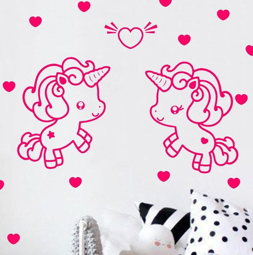 Vinilos Decorativos Infantiles Unicornio X2 Corazones Grande