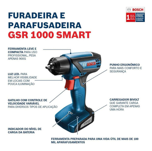 Parafusadeira/furadeira Bateria Bosch Gsr1000 Smart Maleta