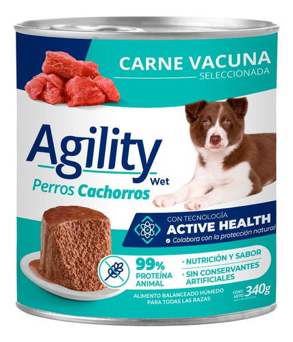  Lata Agility  Perro Cachorro Carne Vacuna Humedo X 340g 