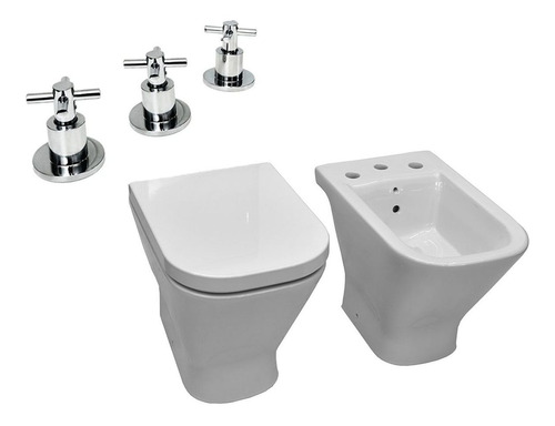 Juego De Baño Inodoro Corto Bidet Griferia Aqualaf - Gap Aho