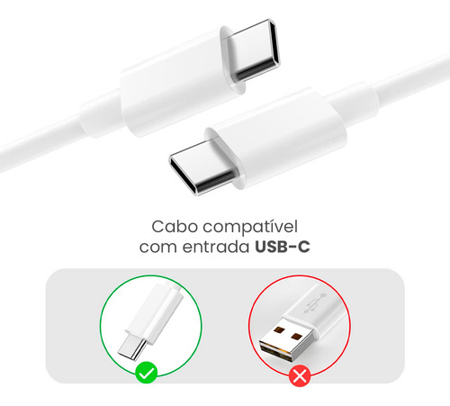 Carregador Turbo Tipo C Para Samsung S24 S23 S21 S20 Fe Plus Motorola Xiaomi LG Fonte Cor Branco