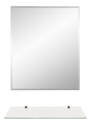 Espelho Bisotê Para Banheiro + Prateleira De Vidro Lmc
