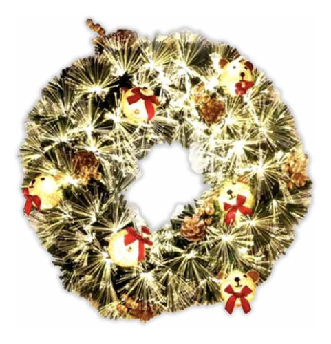 Corona Navidad Led Grande 50cm Fibra Óptica Y Osos Navideños
