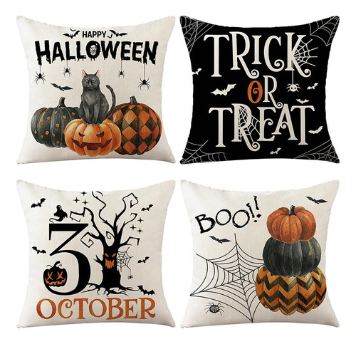 Cosermart Halloween Pillow Covers 18x18 Set Of 4 Trick Or Tr