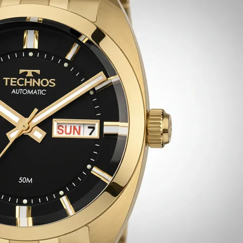 Relógio Automático Technos Dourado Caixa 40mm Vidro Safira Resistente 50m