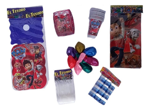 Kit Decoración Paw Patrol 12 Niños Bomba+vasos+mantel+festón