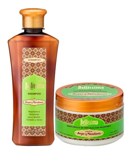 Shampoo Y Baño De Crema 250 Argan Cabello Seco Bellissima 