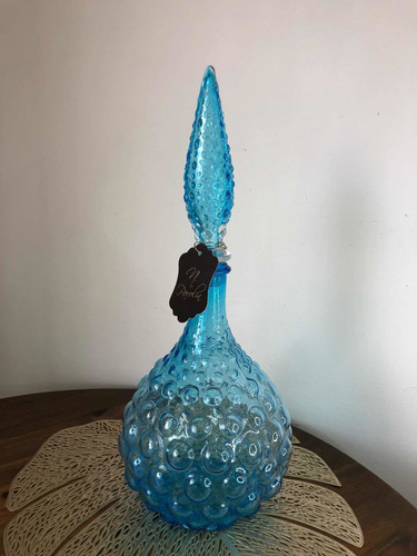 Garrafa Licoreira Azul Em Vidro 40cm 1,7l