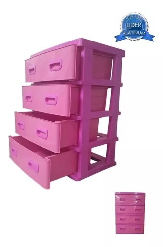 Cajonera Grande 4 Cajones C/ruedas Plástico Resistente Rosa