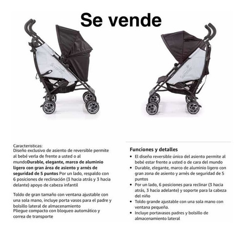 Coche Para Bebé Marca Summer 3d Poco Uso80 Vrd