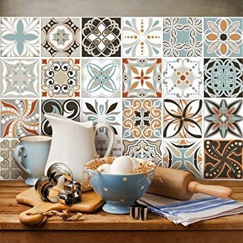 Azulejos Hidráulicos Adhesivo C/u 15x15cm - 6unid. Marrones