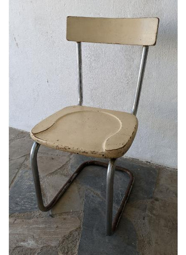 Silla Antigua De Hierro - Respaldo Y Asiento De Madera