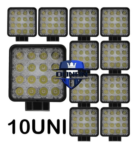 Kit 10 Farol Milha 16 Led 48w 12v/24v Quadrad Off-road 6000k