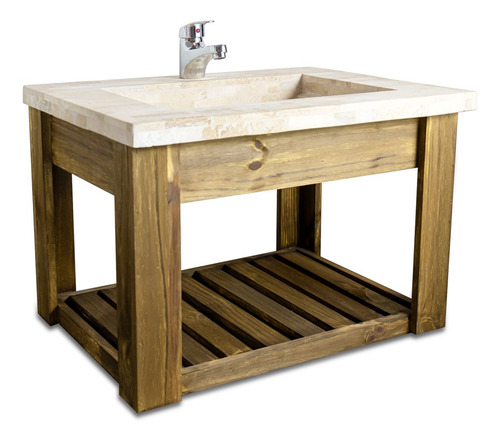 Imagen 1 de 9 de Vanitory Colgante 60cm Madera Bacha Travertino Griferia
