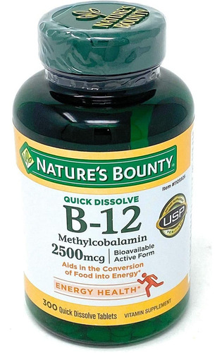Nature's Bounty Quick Disolver Rápida Vitamina B 12 2500 Mcg
