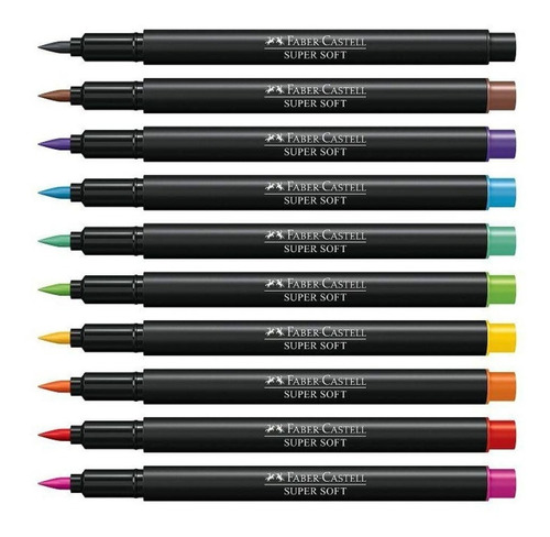 Caneta Brush Pen Supersoft Faber Castell Estojo 10 Unidades