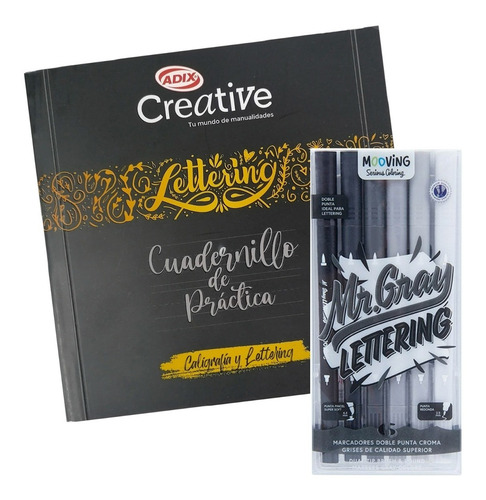 Set Cuadernillo Lettering + Marcadores Mooving Doble Punta