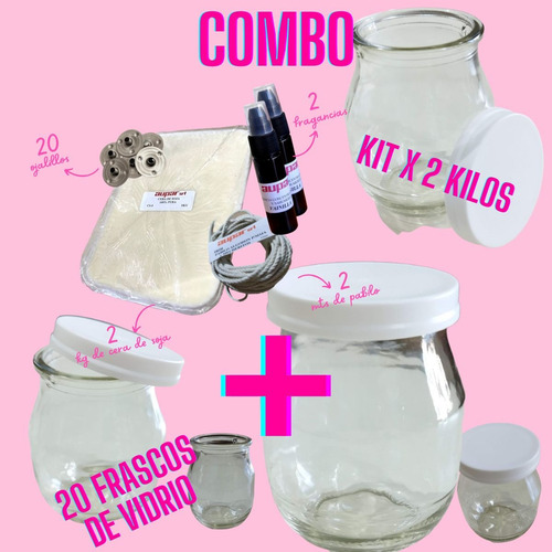 Imagen 2 de 10 de Combo Kit De Velas De Soja X2 Kg + 15 Frascos Vidrio C/tapa.
