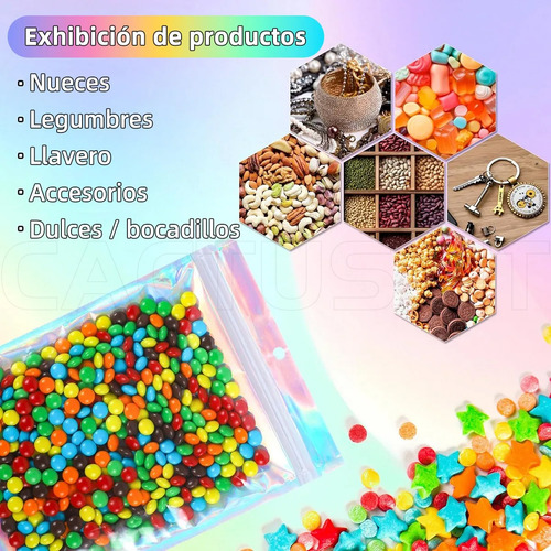 100 Bolsas Plastico Tornasol Holografica Resellable 20x14cm CACTUS HT