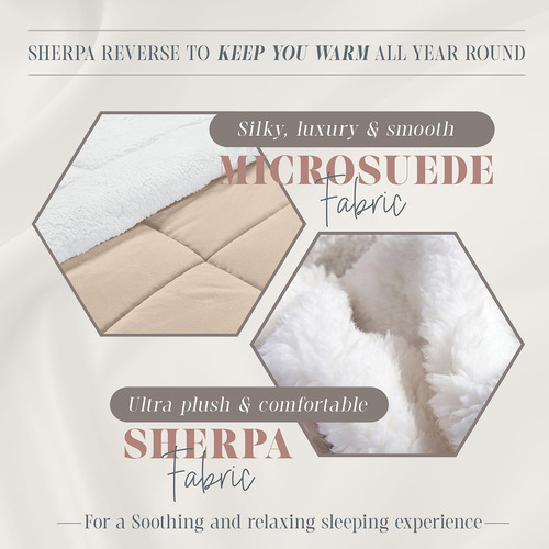 Juego De Edredón Sherpa 3 Piezas Gris Pardo Tamaño Queen
