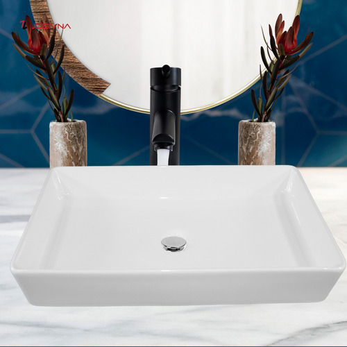 Lavabo Cerámico Rectangular Ovalin Premium Clasico Blanco Brillante